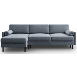 Scott Sovesofa med venstrevendt chaiselong i velour B212 x D142 cm - Sort/Lyseblå