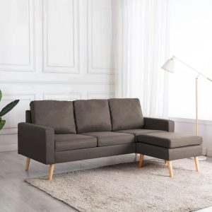 3-personers sofa med fodskammel stof gråbrun
