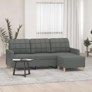 3-personers sofa med fodskammel 180 cm stof Mørkegrå